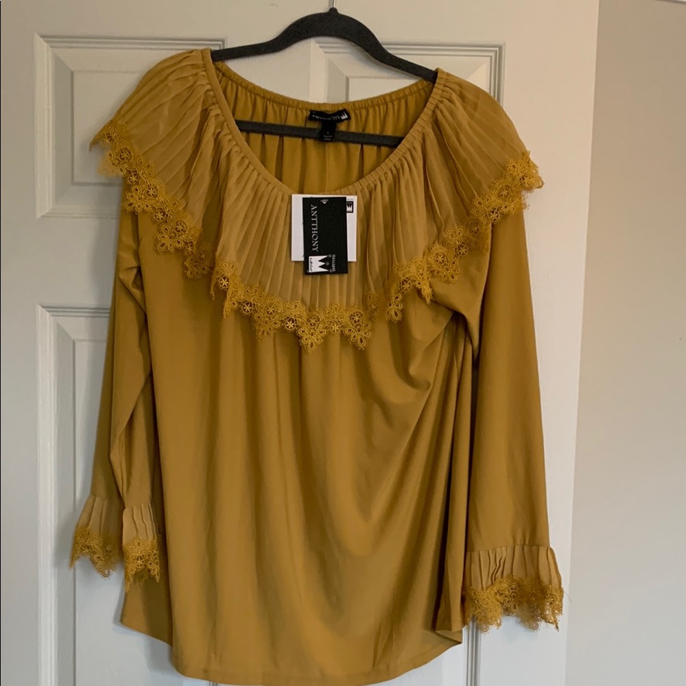 Mustard Ruffled Lace Trim Top
